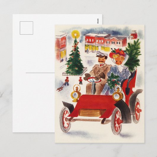 feestelijke vintage kerst auto feestdagenkaart (Voorkant / Achterkant)