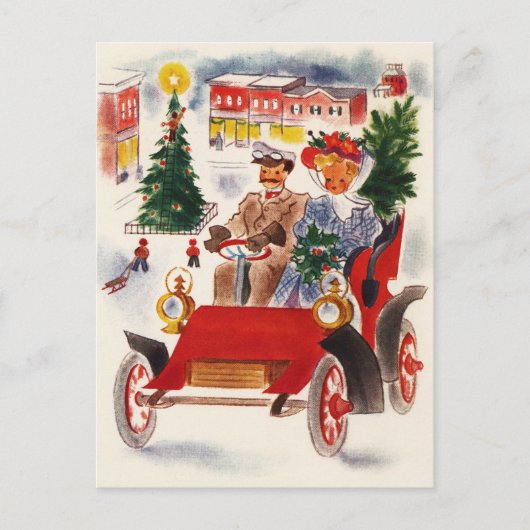 feestelijke vintage kerst auto feestdagenkaart (Voorkant)