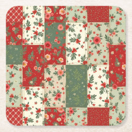 Feestelijke Vintage Kerst Bloemrijke Quilt Patroon Kartonnen Onderzetters