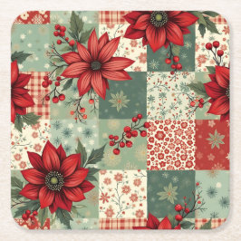 Feestelijke Vintage Kerst Bloemrijke Quilt Patroon Kartonnen Onderzetters