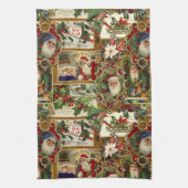 Feestelijke Vintage Kerst Ephemera Collage-Gold Theedoek (Verticaal)