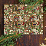 Feestelijke Vintage Kerst Ephemera Collage-Gold Tissuepapier<br><div class="desc">Leuk,  feestelijk,  kleurrijk en ingewikkeld vakantiepatroon met vrolijke oude wereld kerst efemera van Victoriaans-era wenskaarten,  waaronder Santas in  lijsten,  hulst,  maretak,  sledes,  winterscènes,  vrolijke kinderen en vrolijke kerstgroeten op gouden achtergrond.</div>