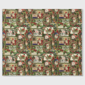 Feestelijke Vintage Kerst Ephemera Collage-Green Cadeaupapier (Vlak)