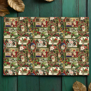 Feestelijke Vintage Kerst Ephemera Collage-Green Tissuepapier