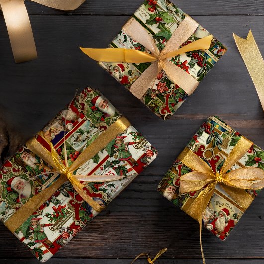 Feestelijke Vintage Kerst Ephemera Collage Inpakpapier Vel