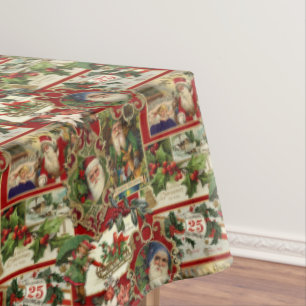 Feestelijke Vintage Kerst Ephemera Collage-Red Tafelkleed