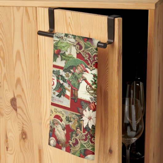 Feestelijke Vintage Kerst Ephemera Collage-Red Theedoek (Derde Gevouwen)