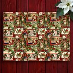 Feestelijke Vintage Kerst Ephemera Collage-Red Tissuepapier<br><div class="desc">Leuk,  feestelijk,  kleurrijk en ingewikkeld vakantiepatroon met vrolijke oude wereld kerst efemera van Victoriaans-era wenskaarten,  waaronder Santas in  lijsten,  hulst,  maretak,  sledes,  winterscènes,  vrolijke kinderen en vrolijke kerstgroeten op rode achtergrond.</div>