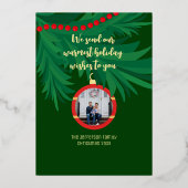 Feestelijke vintage kerst ornamenten foto folie feestdagenkaart (Achterkant)