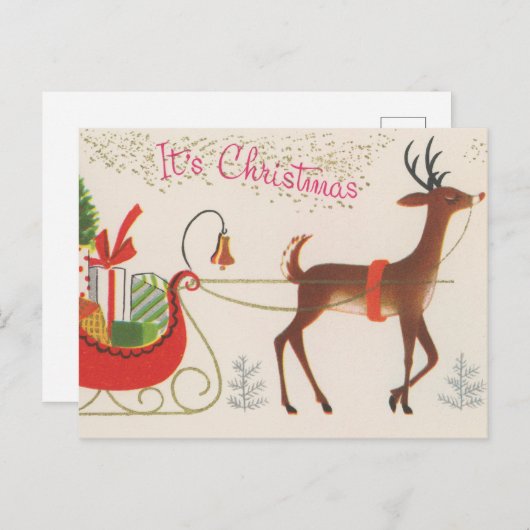 feestelijke vintage kerst rendieren feestdagenkaart (Voorkant / Achterkant)