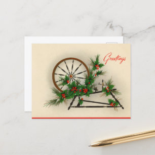 feestelijke vintage kerst spinnewiel briefkaart