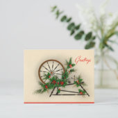 feestelijke vintage kerst spinnewiel briefkaart (Staand voorkant)