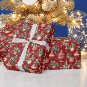 Feestelijke vintage kerstbollen betegeld cadeaupapier