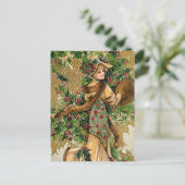 feestelijke vintage kerstdame briefkaart (Staand voorkant)