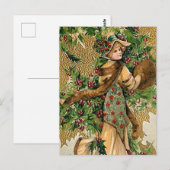 feestelijke vintage kerstdame briefkaart (Voorkant / Achterkant)
