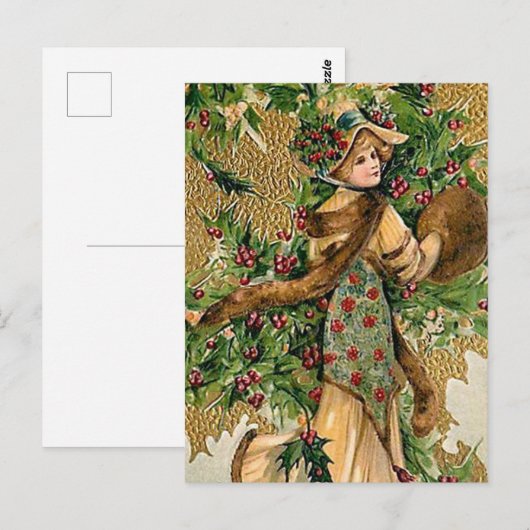 feestelijke vintage kerstdame briefkaart (Voorkant / Achterkant)