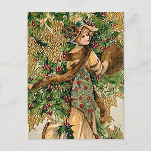 feestelijke vintage kerstdame briefkaart (Voorkant)