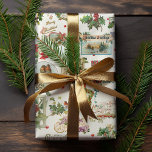 Feestelijke vintage Kerstgroeten Collage-Ecru Cadeaupapier<br><div class="desc">Feestelijke,  leuke en unieke vakantie naadloze patroon met  vrolijke kerstgroeten in decoratief schrift met traditionele bloemversieringen,  waaronder hulst,  linten,  engelen,  winterlandschap vignetten,  vogels en rode bessen. Ecru achtergrond.</div>