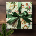 Feestelijke vintage Kerstgroeten Collage-Green Cadeaupapier<br><div class="desc">Feestelijke,  leuke en unieke vakantie naadloze patroon met  vrolijke kerstgroeten in decoratief schrift met traditionele bloemversieringen,  waaronder hulst,  linten,  engelen,  winterlandschap vignetten,  vogels en rode bessen. Groene achtergrond.</div>