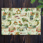 Feestelijke vintage Kerstgroeten Collage-Green Tissuepapier<br><div class="desc">Feestelijke,  leuke en unieke vakantie naadloze patroon met  vrolijke kerstgroeten in decoratief schrift met traditionele bloemversieringen,  waaronder hulst,  linten,  engelen,  winterlandschap vignetten,  vogels en rode bessen. Groene achtergrond.</div>