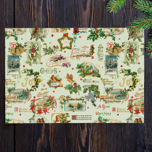 Feestelijke vintage Kerstgroeten Collage-Green Tissuepapier