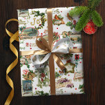 Feestelijke vintage Kerstgroeten Collage-White Cadeaupapier<br><div class="desc">Feestelijke,  leuke en unieke vakantie naadloze patroon met  vrolijke kerstgroeten in decoratief schrift met traditionele bloemversieringen,  waaronder hulst,  linten,  engelen,  winterlandschap vignetten,  vogels en rode bessen. Witte achtergrond.</div>