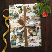 Feestelijke vintage Kerstgroeten Collage-White Cadeaupapier