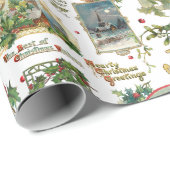 Feestelijke vintage Kerstgroeten Collage-White Cadeaupapier (Rol Hoek)