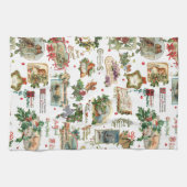 Feestelijke vintage Kerstgroeten Collage-White Theedoek (Horizontaal)