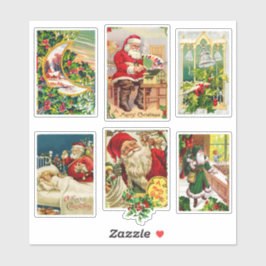 Feestelijke Vintage Kerstkaarten met Kerstman Sticker