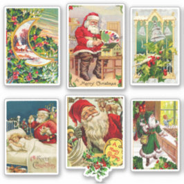Feestelijke vintage kerstkaarten met Kerstman Sticker