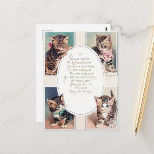 Feestelijke vintage kerstkatten gedicht briefkaart (Voorkant / Achterkant in situ)