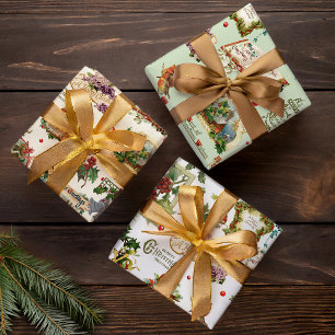 Feestelijke Vintage Kerstmis Groeten Collage Inpakpapier Vel