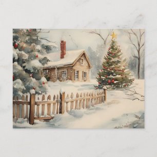 Feestelijke Vintage Kerstscène Briefkaart