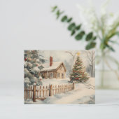 Feestelijke Vintage Kerstscène Briefkaart (Staand voorkant)