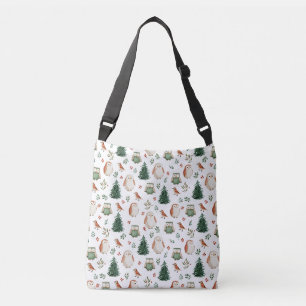 Feestelijke Vintage Kerstvogel Bos Patroon Crossbody Tas