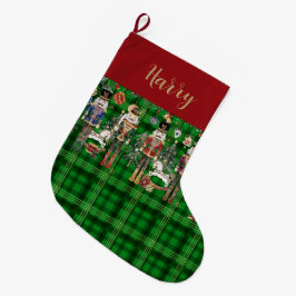 Feestelijke Vintage Notenkraker Groen Schotse Ruit Grote Kerstsok