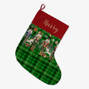 Feestelijke Vintage Notenkraker Groen Schotse Ruit Grote Kerstsok
