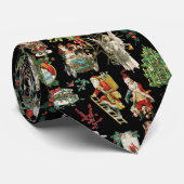 Feestelijke Vintage Retro Kerstpatroon Stropdas (Opgerold)