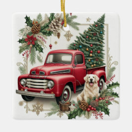 Feestelijke vintage rode vrachtwagen kerstboom orn keramisch ornament