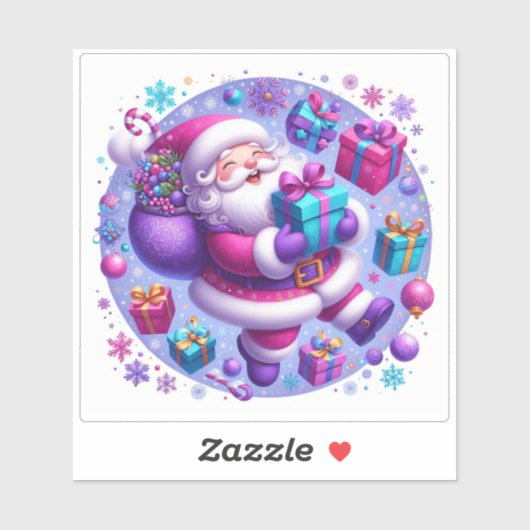 Feestelijke violette kerstvreugde met kerstman en  sticker (Vel)