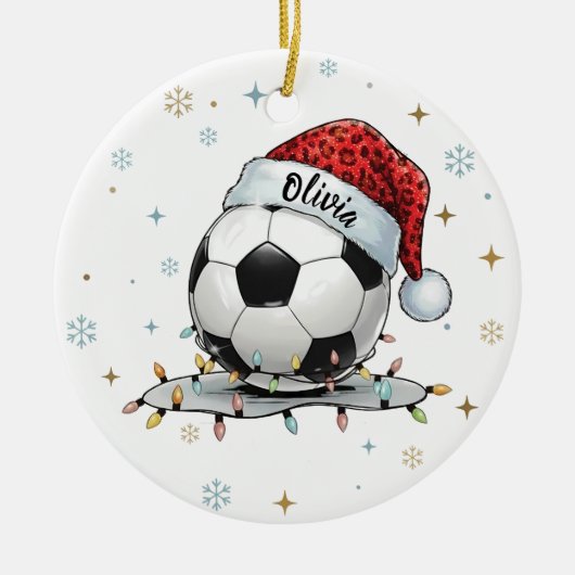 Feestelijke Voetbal Kerst Ontwerp Keramisch Ornament (Voorkant)