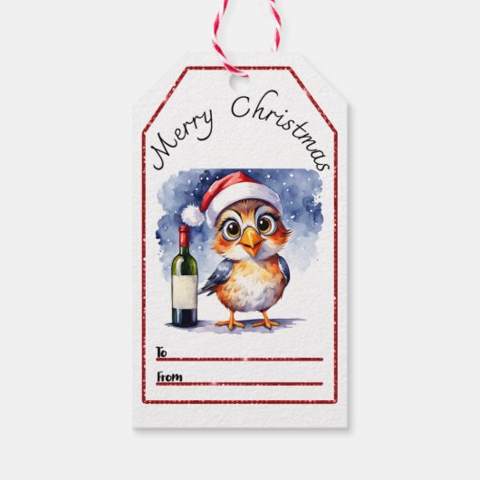 Feestelijke vogel- en wijnkerst label cadeaulabel (Achterkant)