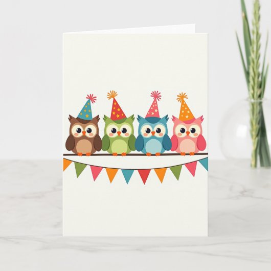 Feestelijke Vogels Hoed Kaart (Voorkant)