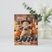 Feestelijke vogelverschrikker en pompoen patch Hal Briefkaart (Staand voorkant)