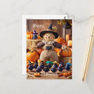 Feestelijke vogelverschrikker en pompoen patch Hal Briefkaart