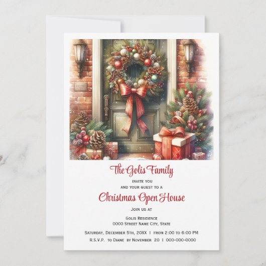 Feestelijke voordeur Kerst open huis Kaart (Voorkant)