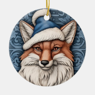 Feestelijke vos in blauw Ornament
