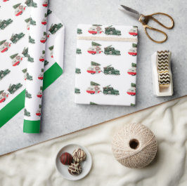 feestelijke vrachtwagen en camper Kerstmis rood en Cadeaupapier