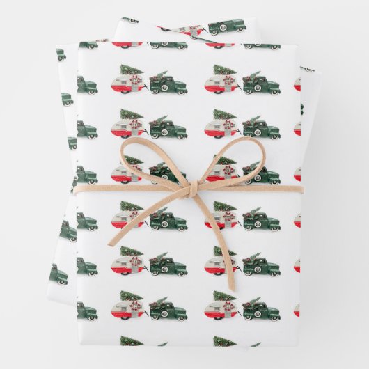 feestelijke vrachtwagen en camper Kerstmis rood en Inpakpapier Vel (In situ)